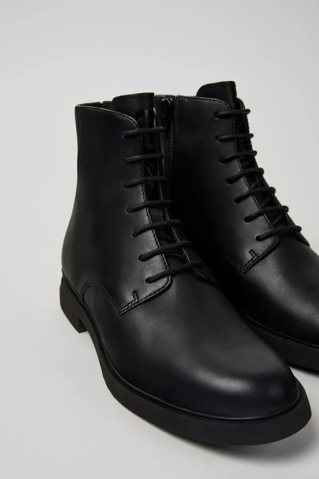 Women Camper Ankle Boots Iman Black Leather Laceup Boots