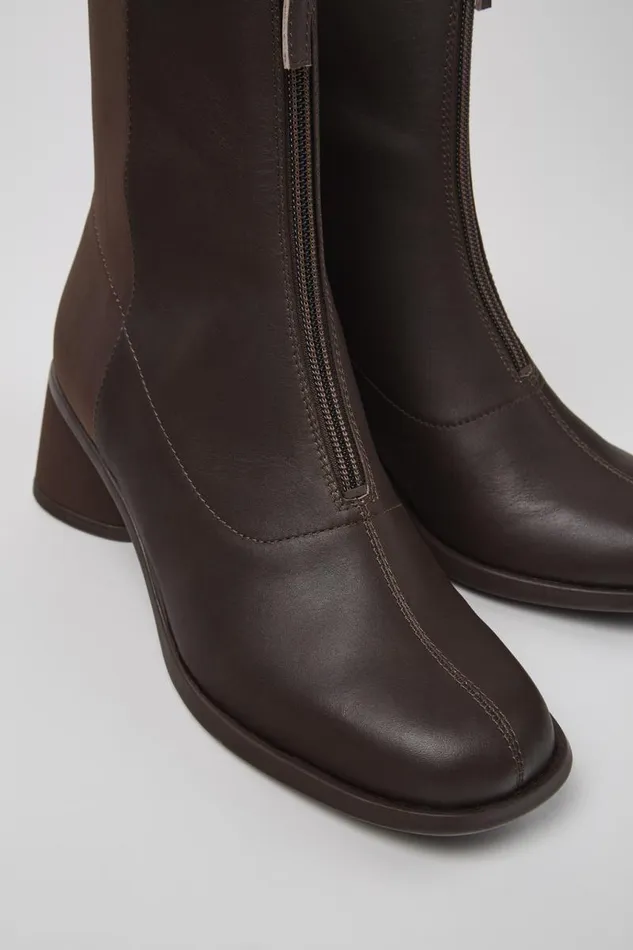 Women Camper Ankle Boots Kiara Brown Leather And Recycled PET Boots