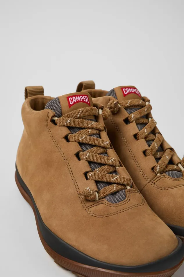 Women Camper Ankle Boots Peu Pista GORETEX Brown Nubuck And Textile Ankle Boots