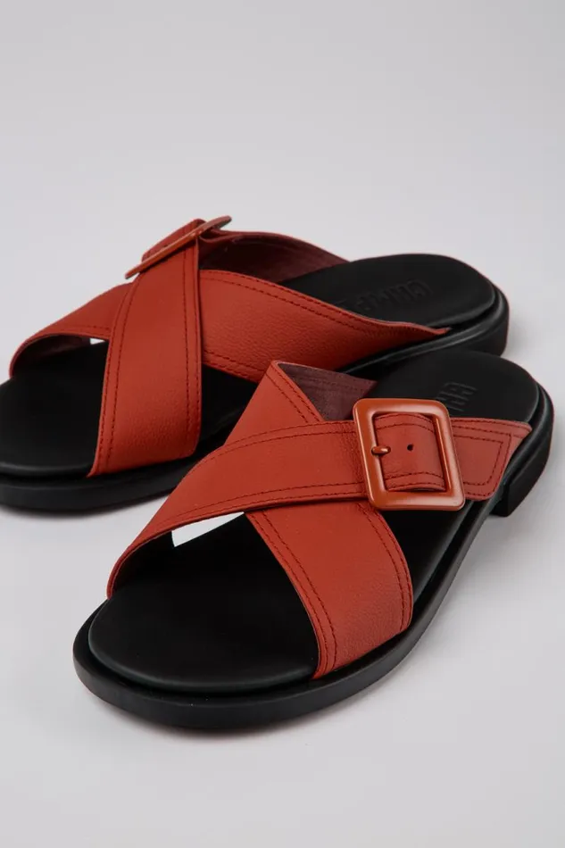 Women Camper Flat Shoes Edy Red Leather Sandals
