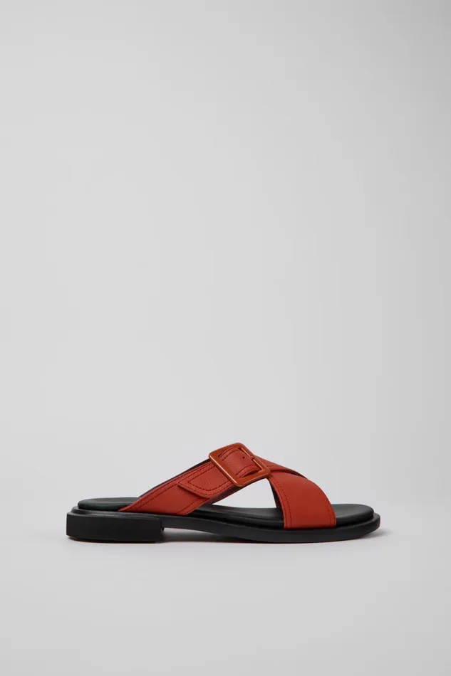Women Camper Flat Shoes Edy Red Leather Sandals Women Camper Flat Shoes Edy Red Leather Sandals