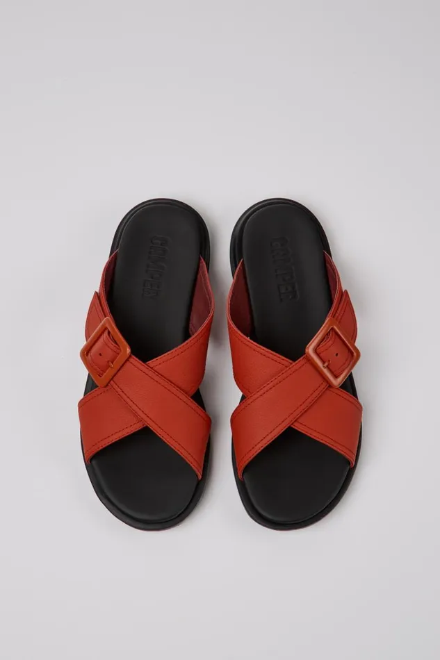Women Camper Flat Shoes Edy Red Leather Sandals Women Camper Flat Shoes Edy Red Leather Sandals