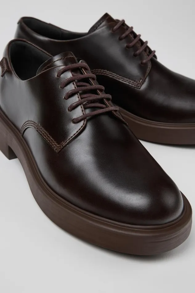 Women Camper Formal Shoes Dean Brown Leather Shoes