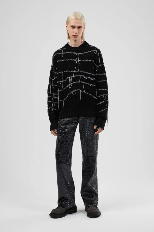 Women Camper Knit Melange Knit Sweater Black Organic Cotton Knit Sweater