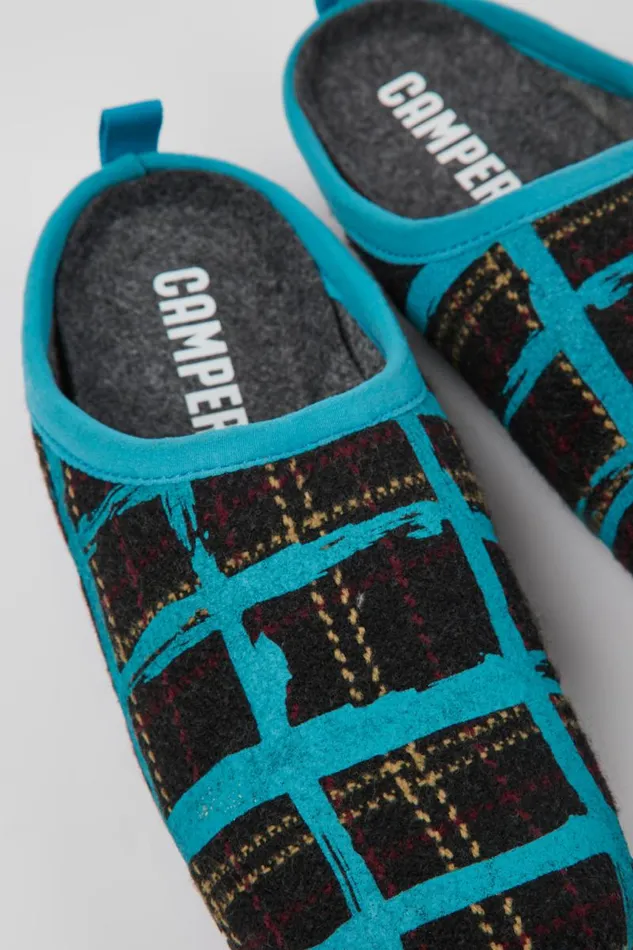 Women Camper Slippers Wabi Blue Multicolored Recycled Wool Slippers