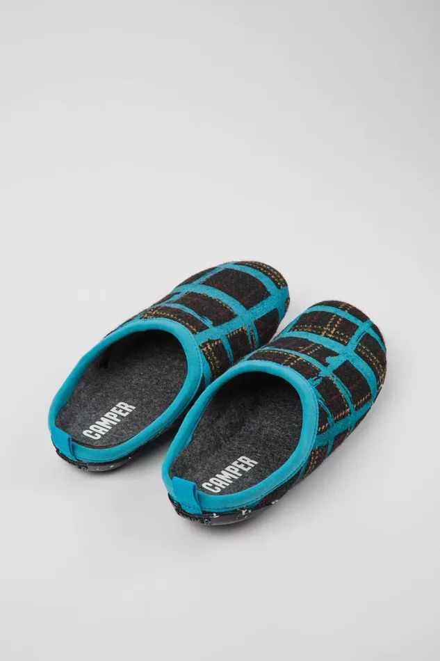 Women Camper Slippers Wabi Blue Multicolored Recycled Wool Slippers