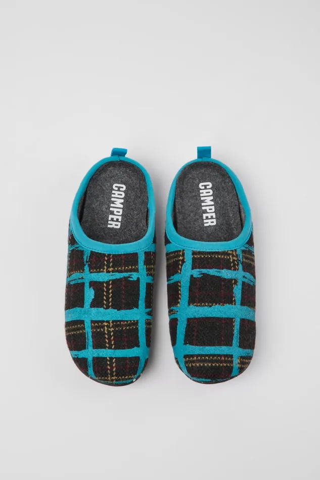 Women Camper Slippers Wabi Blue Multicolored Recycled Wool Slippers