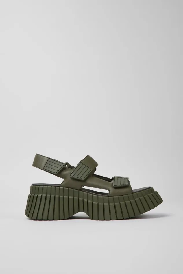 Women Camper Wedges BCN Green Leather Sandals Women Camper Wedges BCN Green Leather Sandals