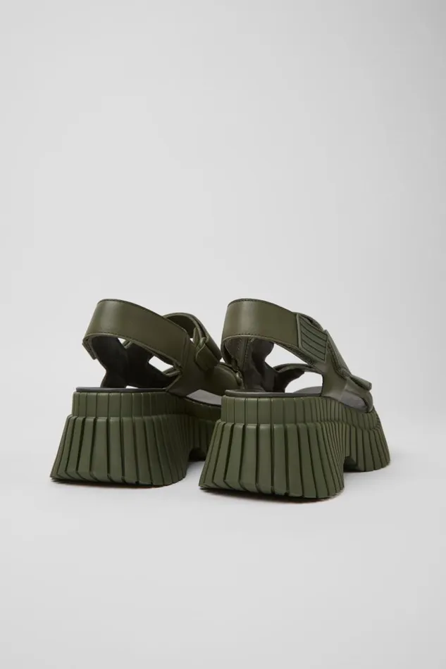 Women Camper Wedges BCN Green Leather Sandals Women Camper Wedges BCN Green Leather Sandals