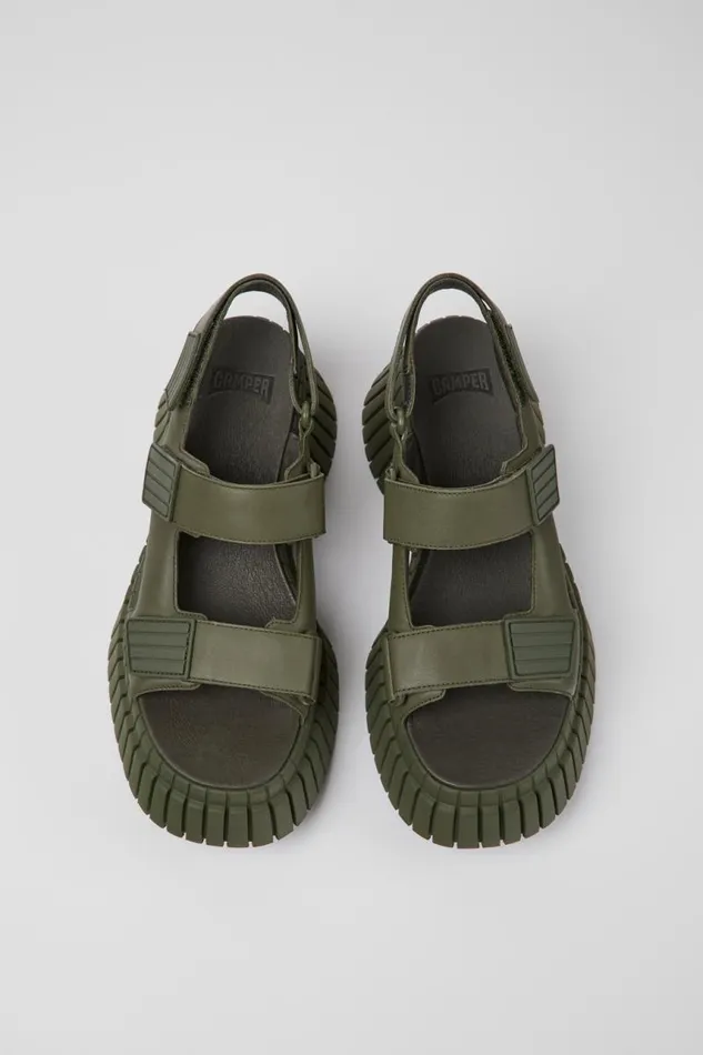 Women Camper Wedges BCN Green Leather Sandals Women Camper Wedges BCN Green Leather Sandals