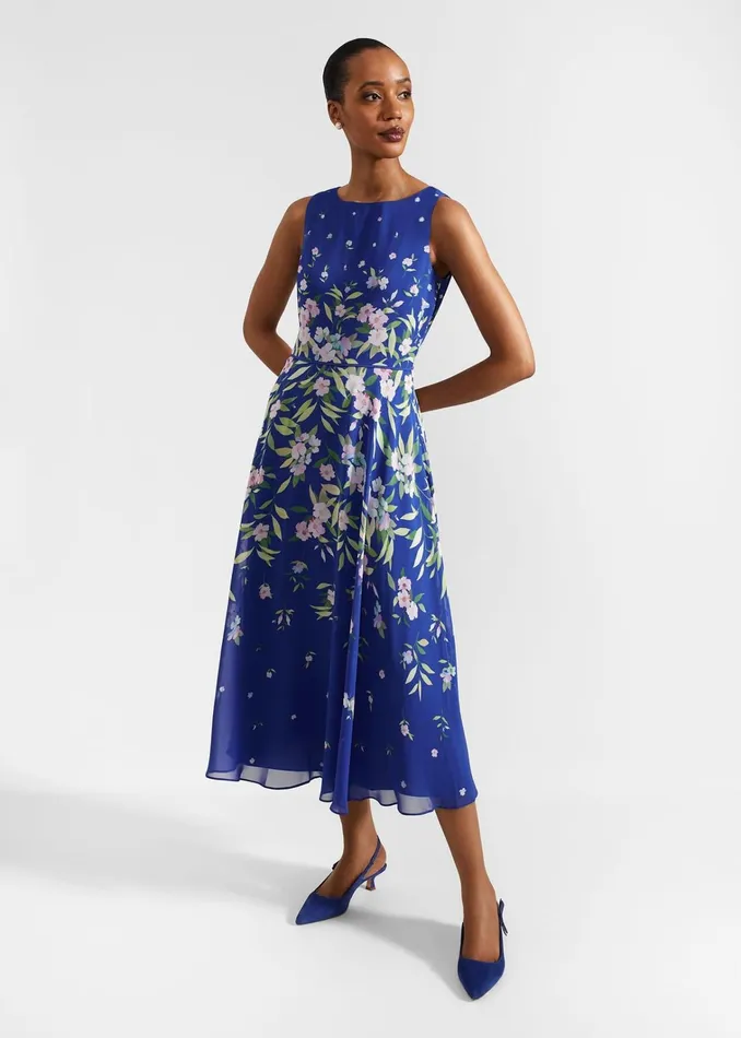 Women Carly Floral Midi Dress Blue Multi Hobbs Dresses and Jumpsuits