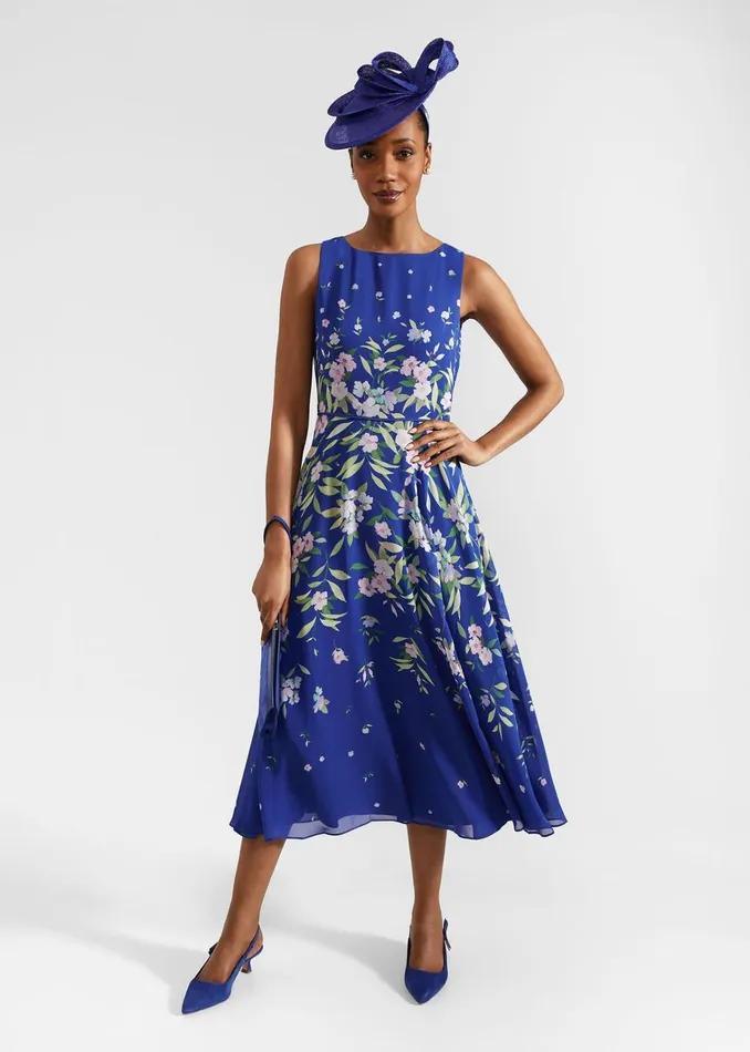 Women Carly Floral Midi Dress Blue Multi Hobbs Dresses and Jumpsuits