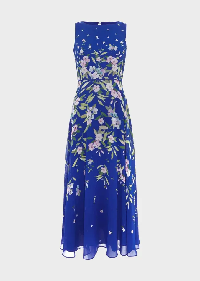Women Carly Floral Midi Dress Blue Multi Hobbs Dresses and Jumpsuits