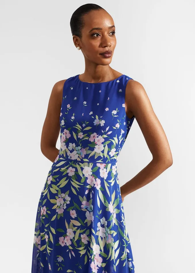 Women Carly Floral Midi Dress Blue Multi Hobbs Dresses and Jumpsuits