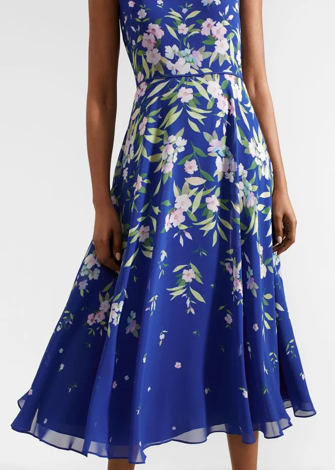 Women Carly Floral Midi Dress Blue Multi Hobbs Dresses and Jumpsuits