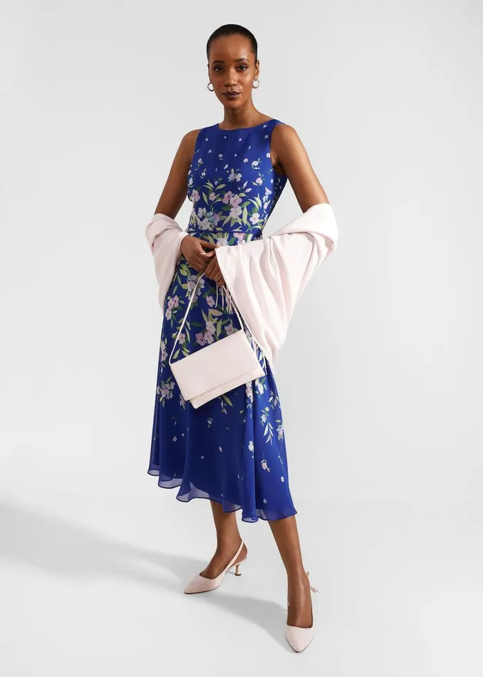 Women Carly Floral Midi Dress Blue Multi Hobbs Dresses and Jumpsuits