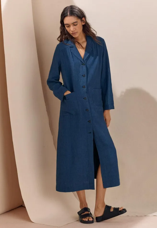 Women Coatdress Blue Black Poetry Fashion Jackets and Coats