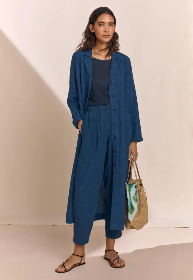 Women Coatdress Blue Black Poetry Fashion Jackets and Coats