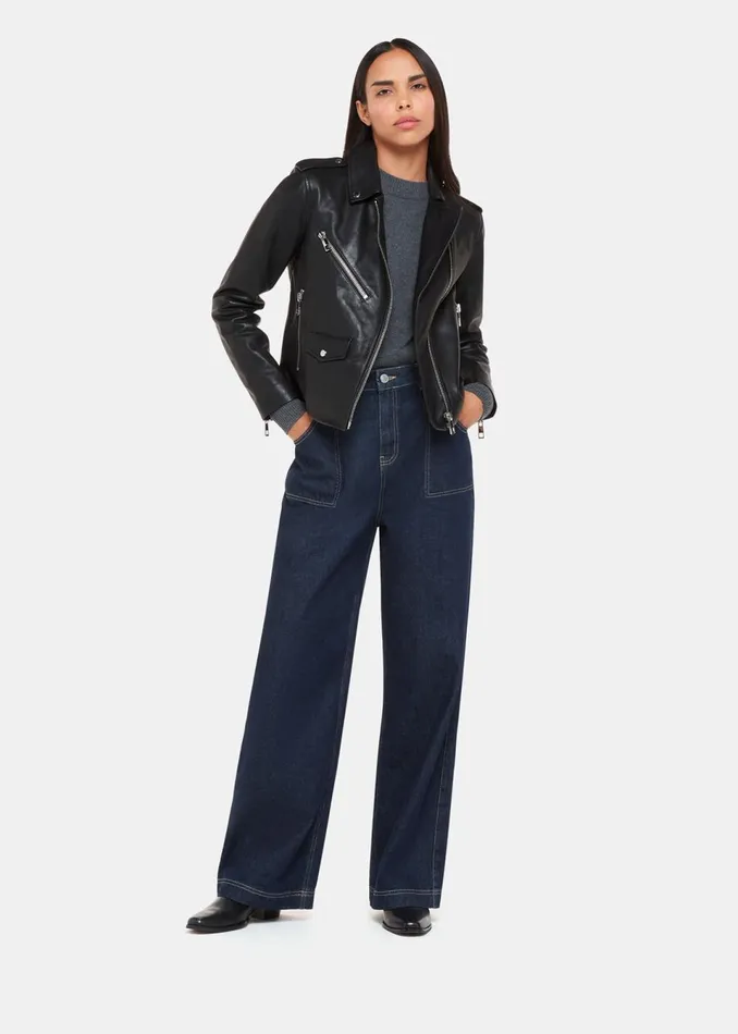 Women Coats and Jackets Whistles Black Agnes Pocket Leather Jacket