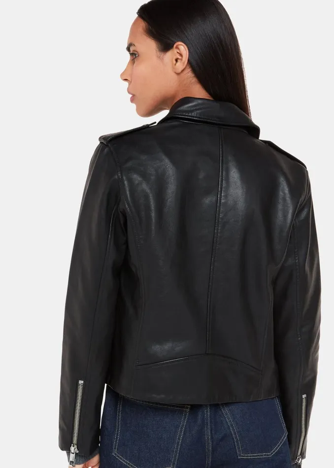 Women Coats and Jackets Whistles Black Agnes Pocket Leather Jacket