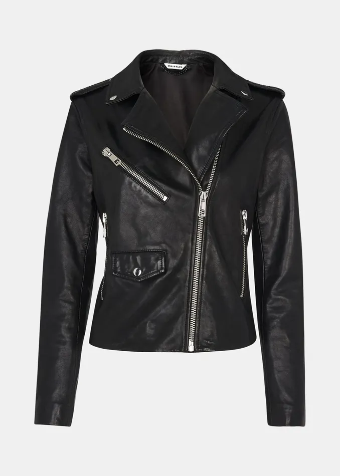 Women Coats and Jackets Whistles Black Agnes Pocket Leather Jacket