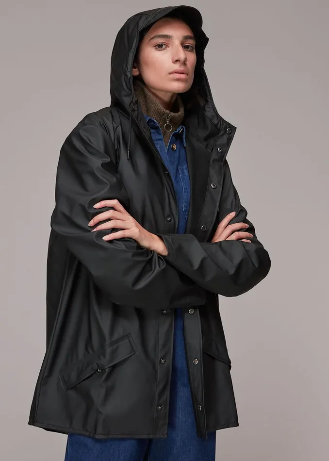 Women Coats and Jackets Whistles Black Rains Hooded Jacket