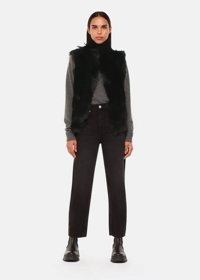 Women Coats and Jackets Whistles Black Short Toscana Sheepskin Gilet