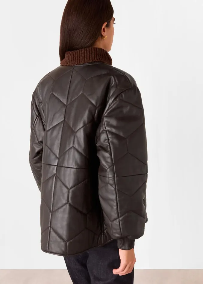Women Coats and Jackets Whistles Burgundy Cleo Leather Quilted Jacket