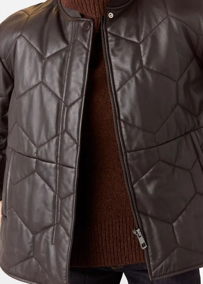 Women Coats and Jackets Whistles Burgundy Cleo Leather Quilted Jacket