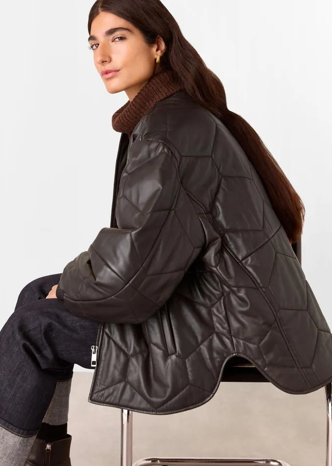 Women Coats and Jackets Whistles Burgundy Cleo Leather Quilted Jacket