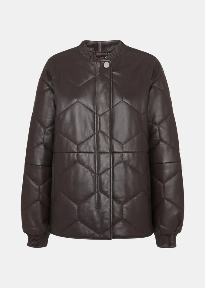 Women Coats and Jackets Whistles Burgundy Cleo Leather Quilted Jacket