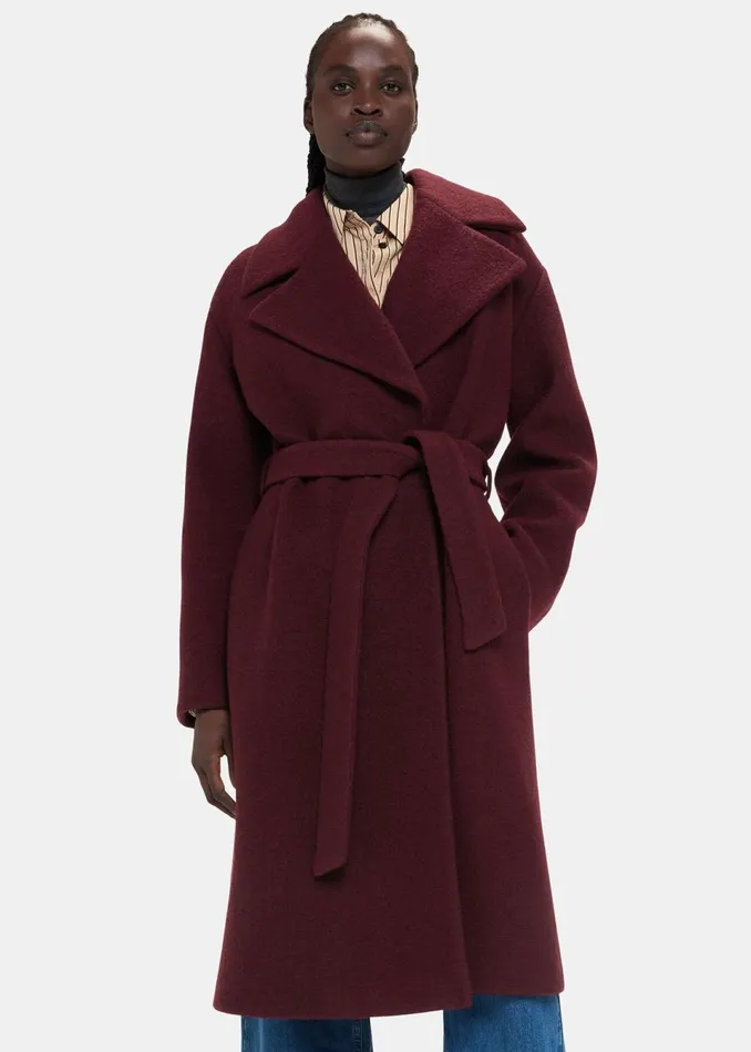 Women Coats and Jackets Whistles Burgundy Lorna Wrap Wool Coat
