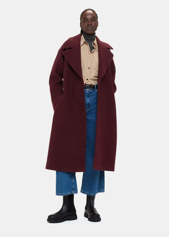 Women Coats and Jackets Whistles Burgundy Lorna Wrap Wool Coat