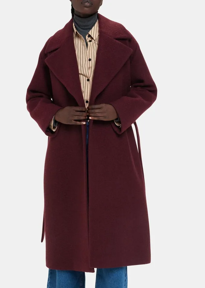 Women Coats and Jackets Whistles Burgundy Lorna Wrap Wool Coat