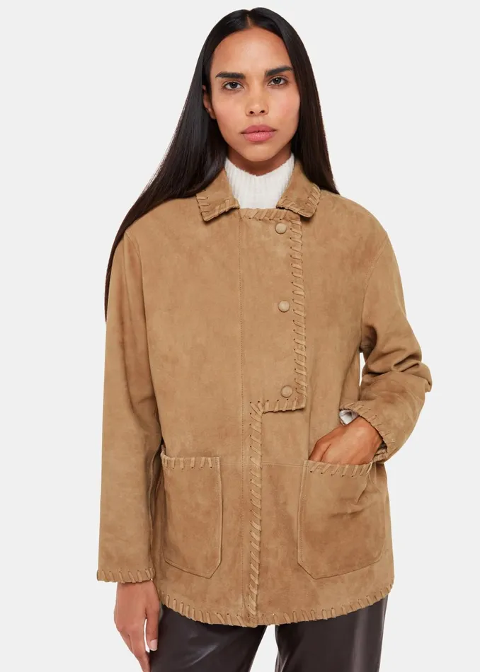 Women Coats and Jackets Whistles Camel Bohdi Western Suede Biker