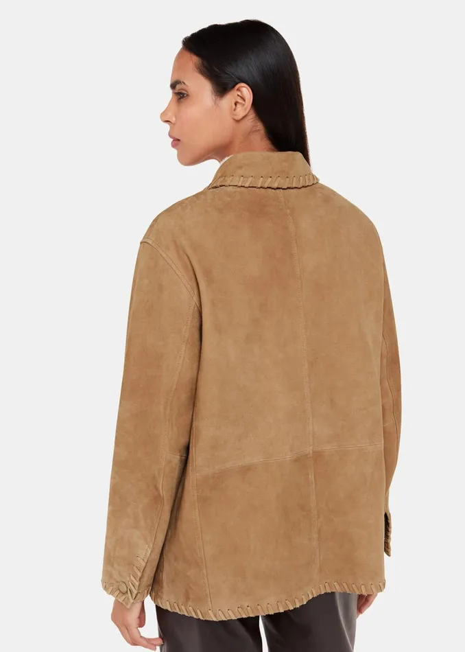 Women Coats and Jackets Whistles Camel Bohdi Western Suede Biker