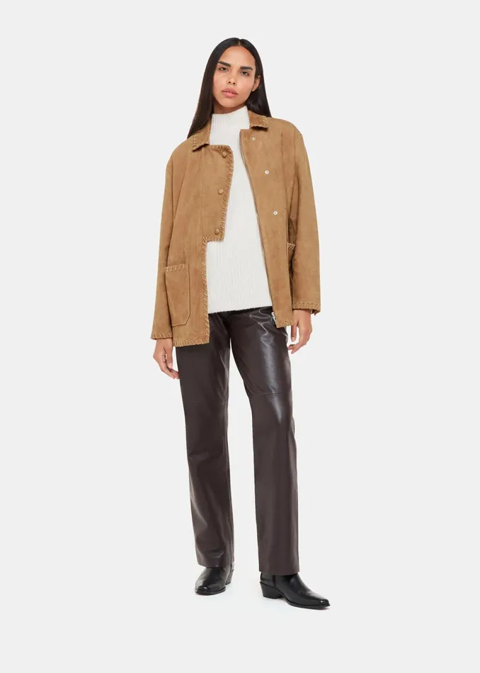 Women Coats and Jackets Whistles Camel Bohdi Western Suede Biker