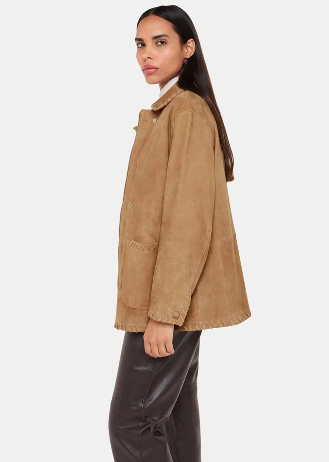 Women Coats and Jackets Whistles Camel Bohdi Western Suede Biker