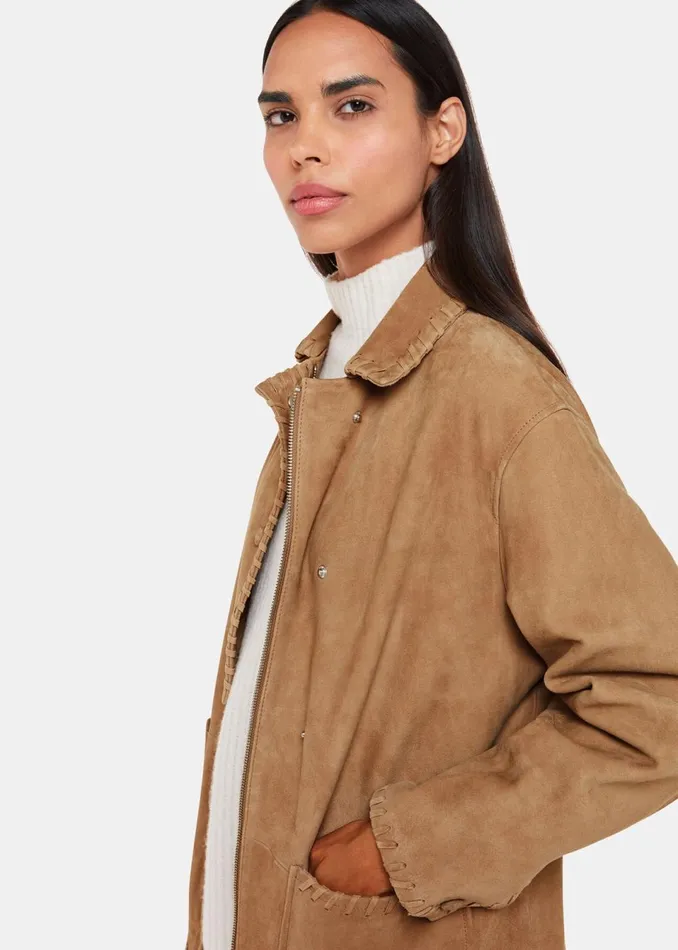 Women Coats and Jackets Whistles Camel Bohdi Western Suede Biker
