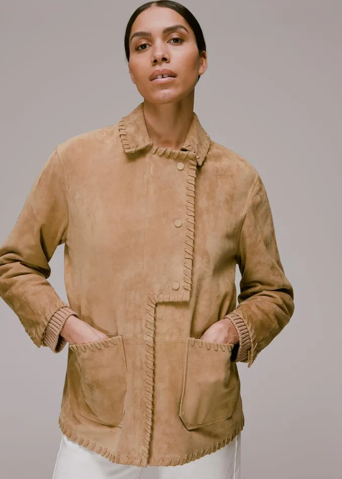 Women Coats and Jackets Whistles Camel Bohdi Western Suede Biker