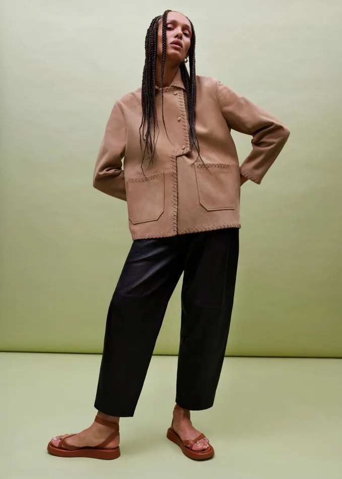 Women Coats and Jackets Whistles Camel Bohdi Western Suede Biker