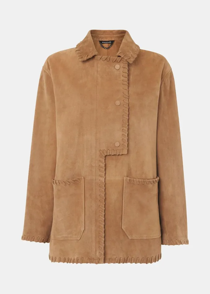 Women Coats and Jackets Whistles Camel Bohdi Western Suede Biker