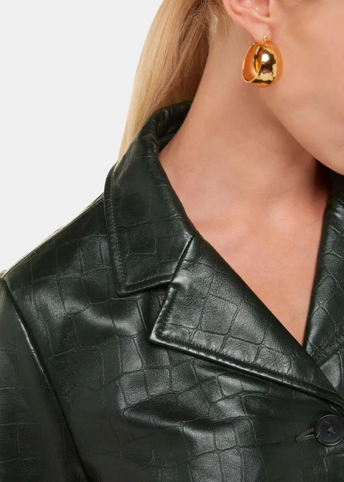 Women Coats and Jackets Whistles Dark Green Delia Croc Leather Jacket