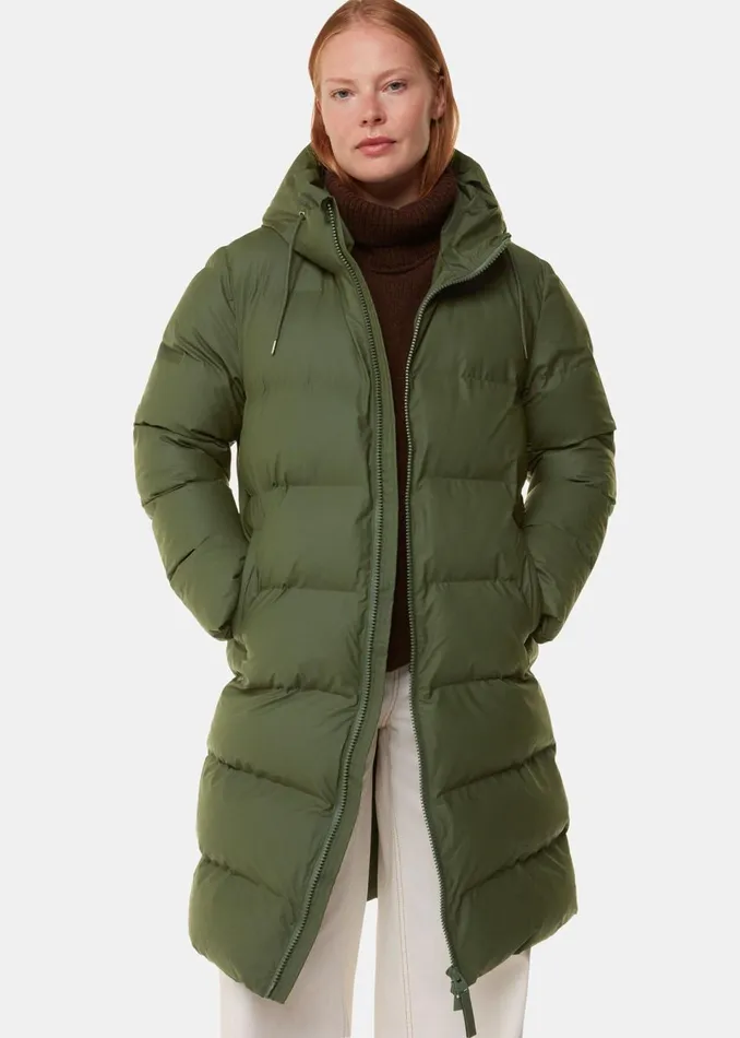 Women Coats and Jackets Whistles Dark Green Rains Alta Longer Puffer