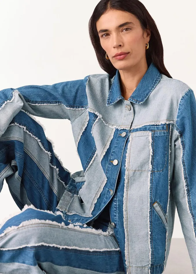 Women Coats and Jackets Whistles Denim Vertical Stripe Jacket