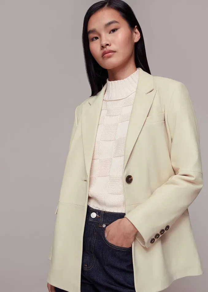 Women Coats and Jackets Whistles Ivory Stina Leather Blazer
