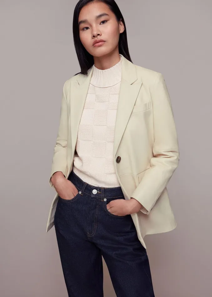 Women Coats and Jackets Whistles Ivory Stina Leather Blazer