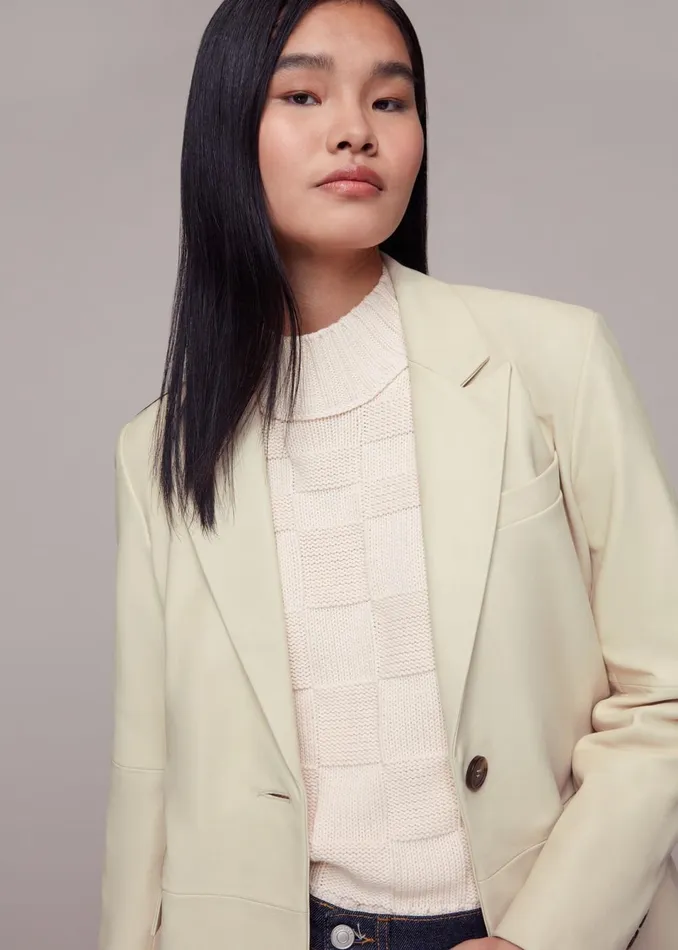 Women Coats and Jackets Whistles Ivory Stina Leather Blazer