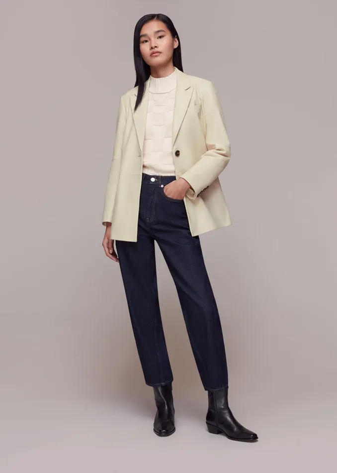 Women Coats and Jackets Whistles Ivory Stina Leather Blazer