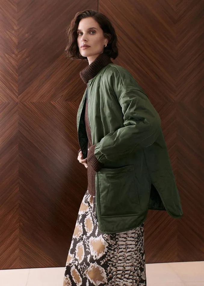 Women Coats and Jackets Whistles Khaki Esther Quilted Coat